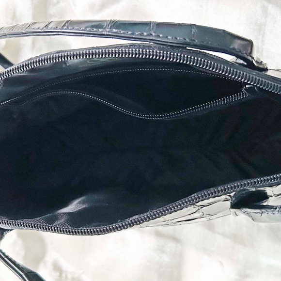 SHOULDER BAG, DOME, BERRITA MODE ITALY, BLACK ALLIGATOR PRINT, 2 HANDLES, MADE - Picture 7 of 12